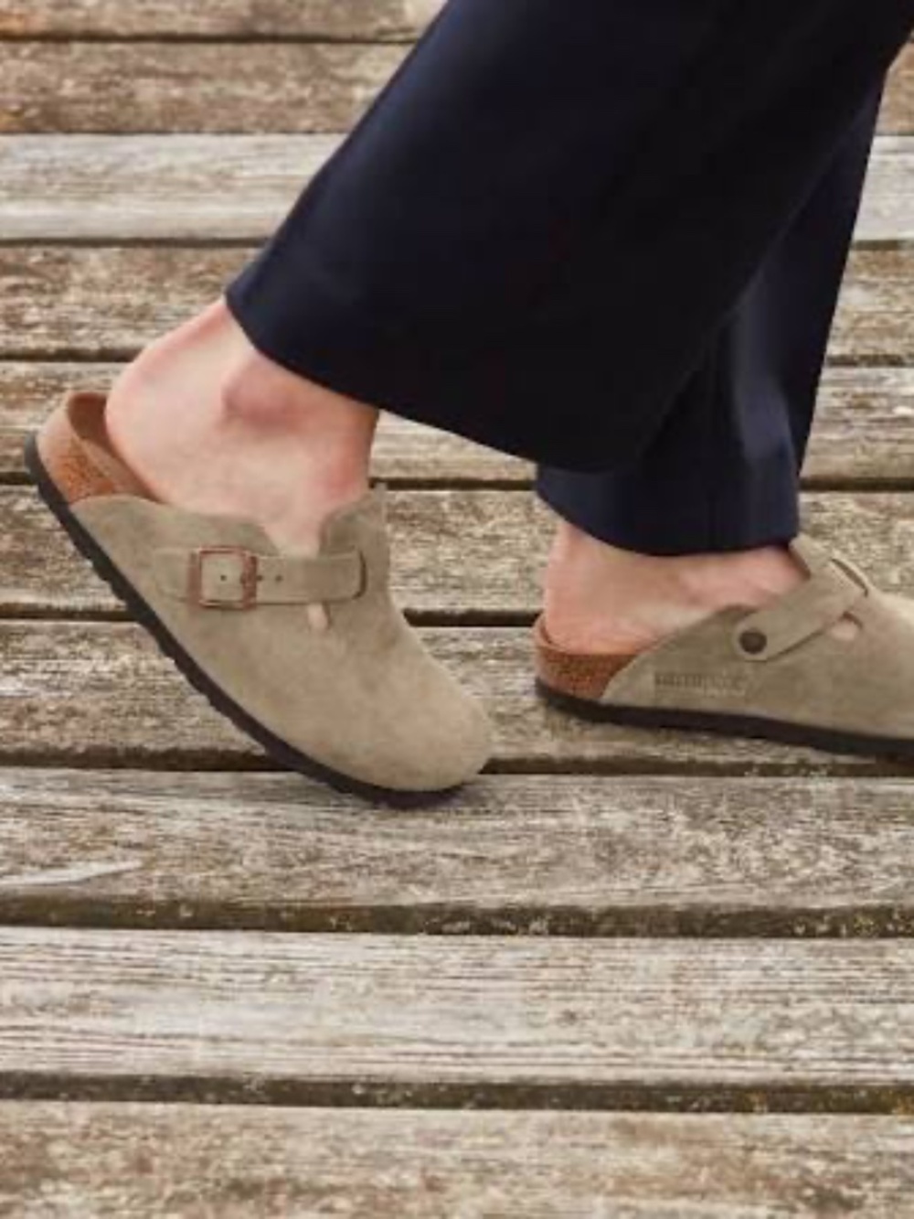 BIRKENSTOCK Suede Leather Taupe 'Boston' 39